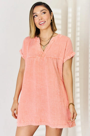 Washed Nochted Rolled Short Sleeve Dress DJPT